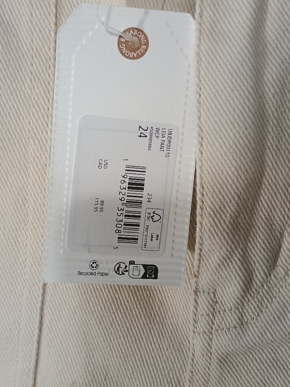 NWT Billabong Ula Pants Women’s Natural Beige Utility Carpenter Cargo Wide Leg - Picture 8 of 9